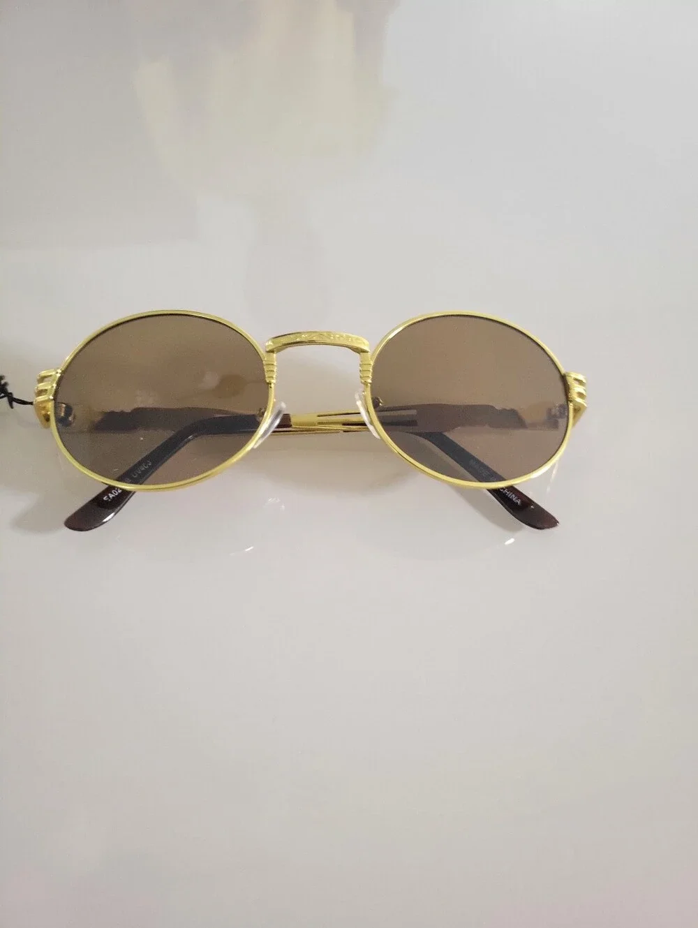 Unisex Gold Round Metal Frame Sunglasses - Brown Lenses